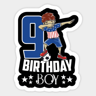 Birthday Gift 9 Year Old Boy Dabbing Soccer Player USA Shirt Sticker